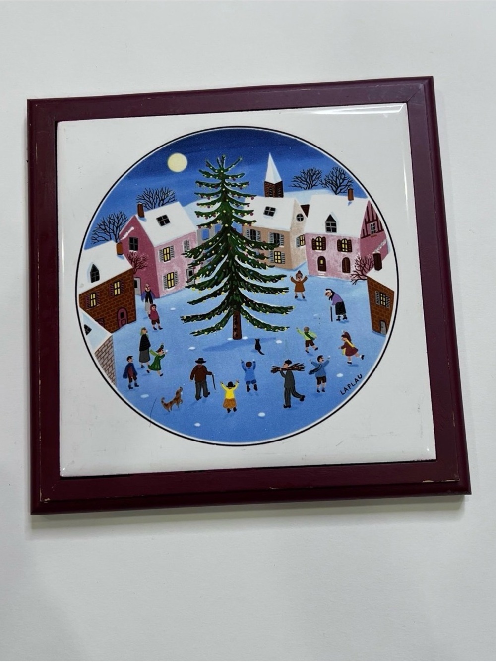 Villeroy & Boch Winter Village Ceramic Wall Tile - Blue, White, Green, Burgundy